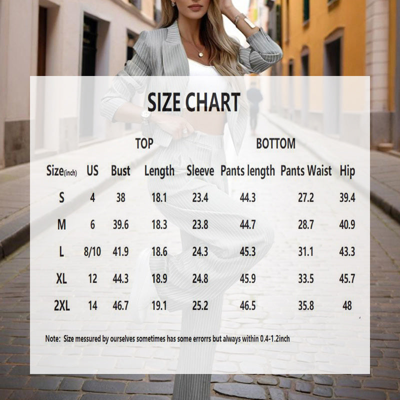 Women's Long Sleeve Blazer Suit Set - Button-Up with Pleated Pants