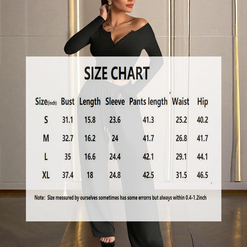 PJ Set - Sexy Fitted Long Sleeve V-neck Top with High-Waist Flared Pants