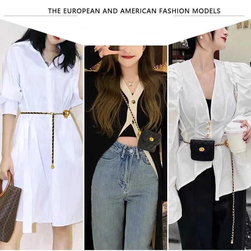 Women's Leather Belt Bag Adjustable Chain Purse