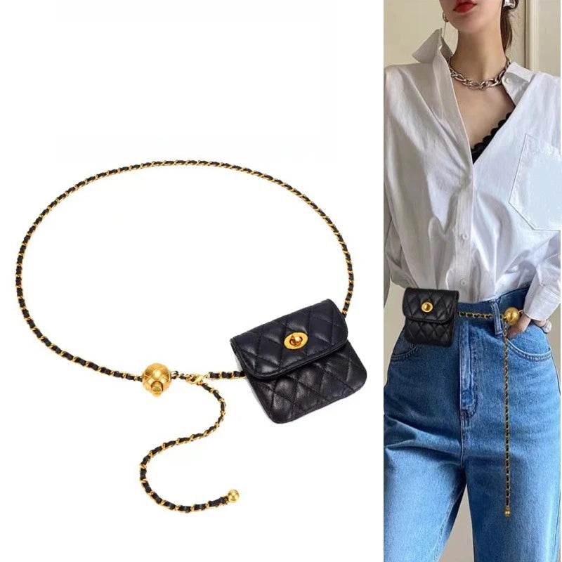 Women's Leather Belt Bag Adjustable Chain Purse